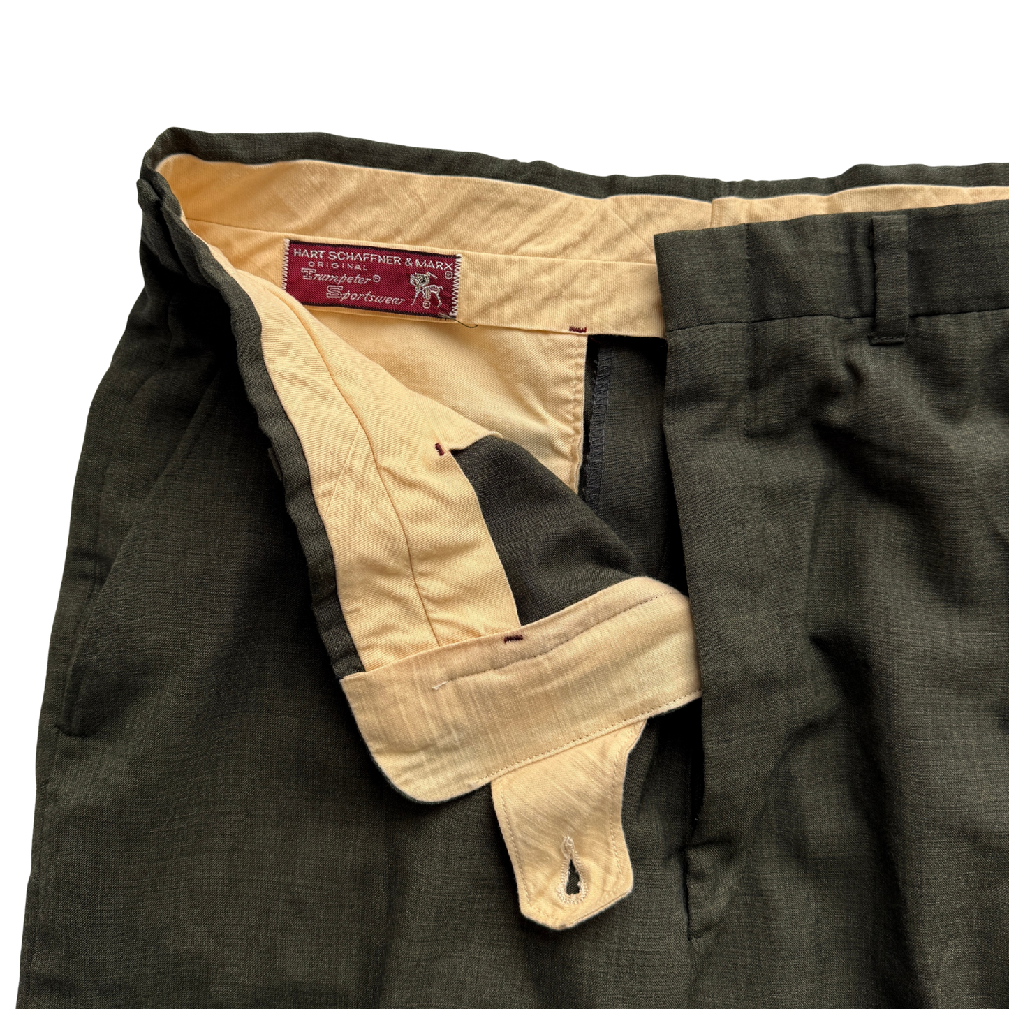 1960s Dark Green Cuffed Wool Dress Pants (31)