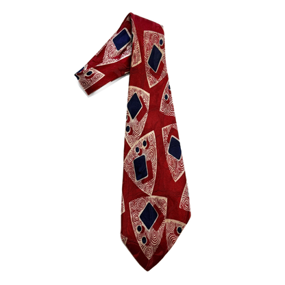 1950s Red Abstract Print Silk Tie