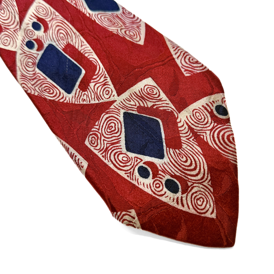 1950s Red Abstract Print Silk Tie