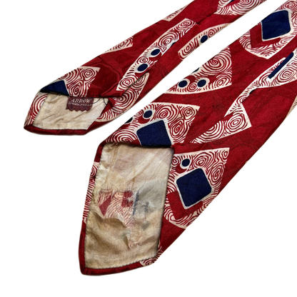 1950s Red Abstract Print Silk Tie