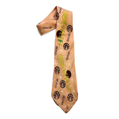 1950s Tan Novelty Print Silk Tie