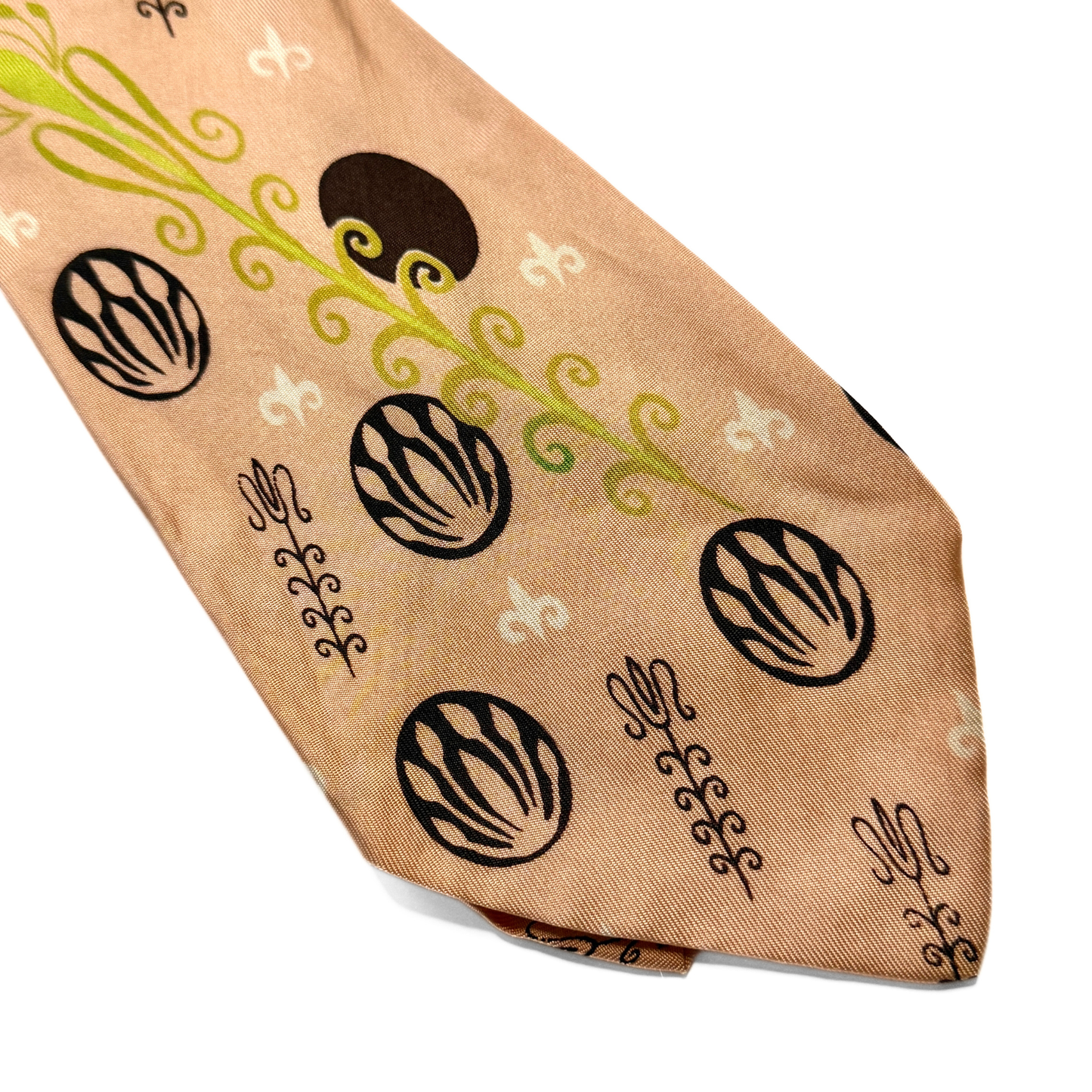1950s Tan Novelty Print Silk Tie
