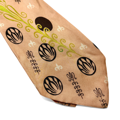1950s Tan Novelty Print Silk Tie