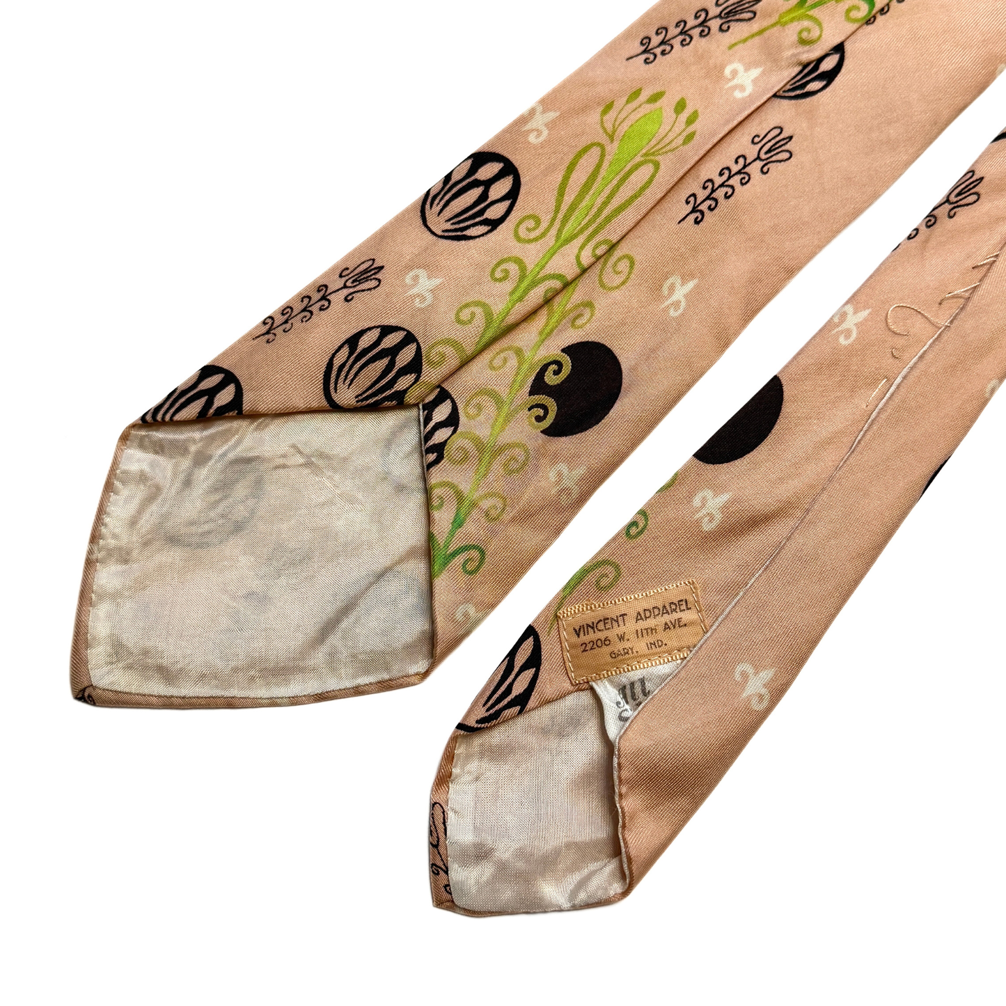 1950s Tan Novelty Print Silk Tie