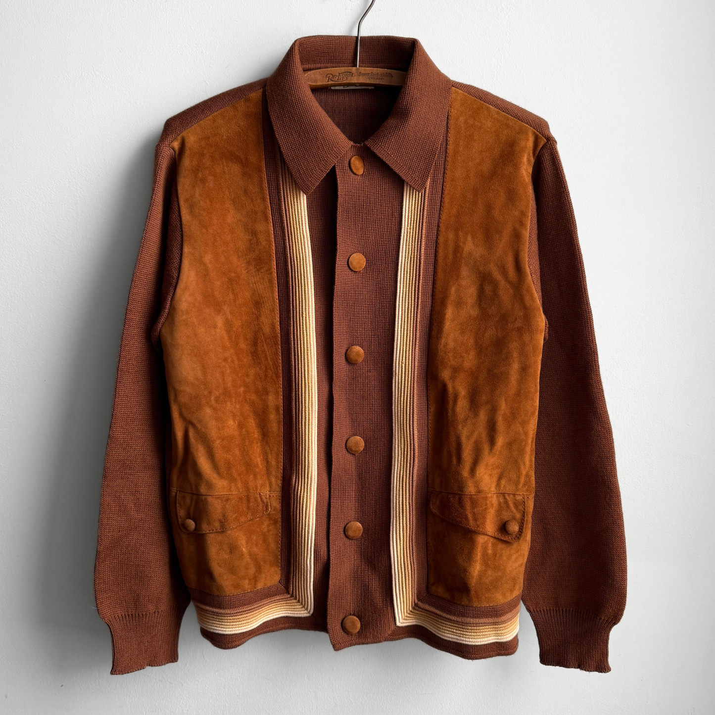 1960s Brown Suede Knit Cardigan