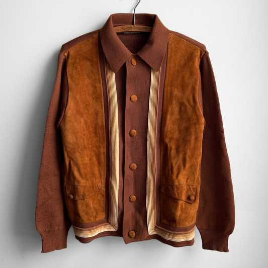 1960s Brown Suede Knit Cardigan