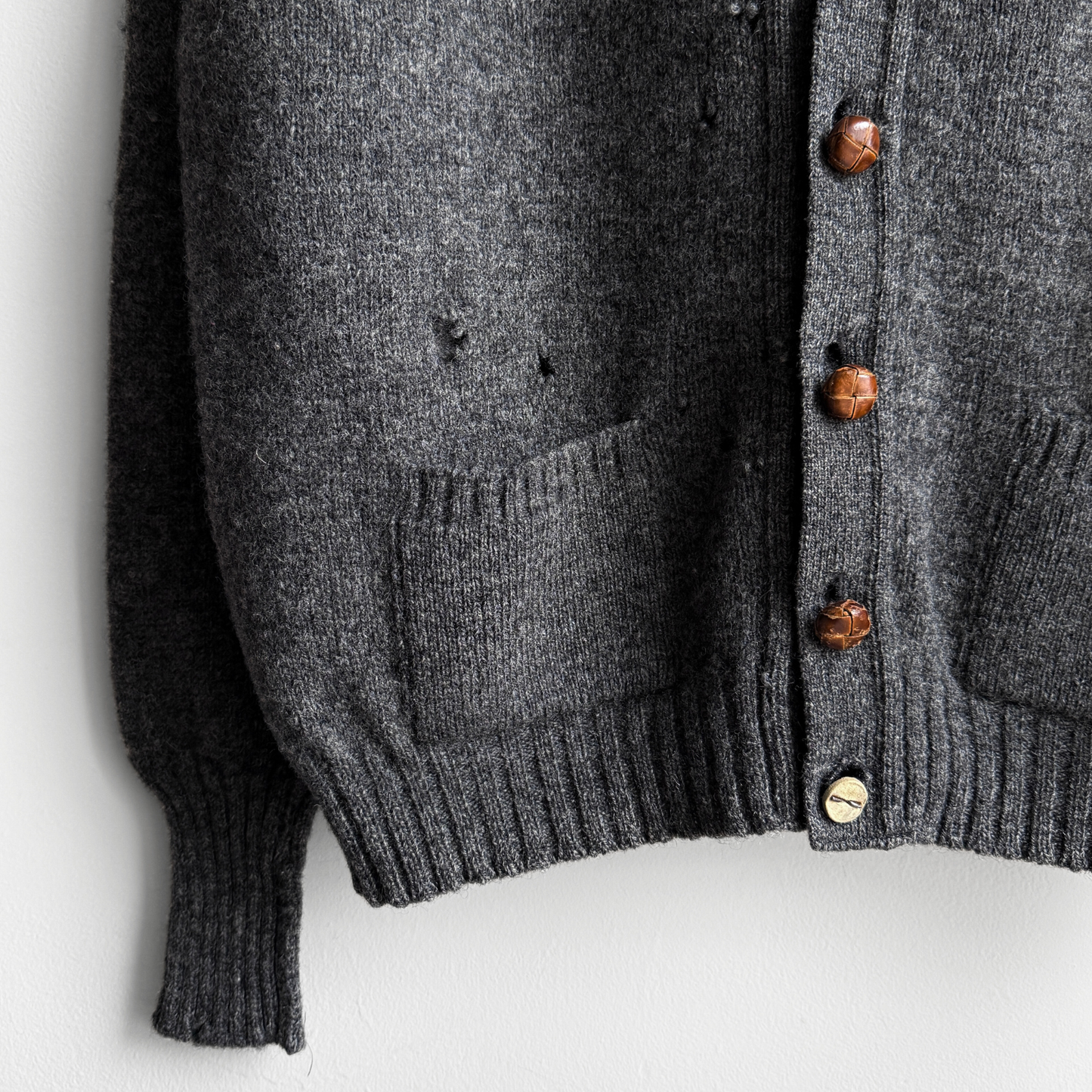 1970s Dark Grey Wool Knit Cardigan