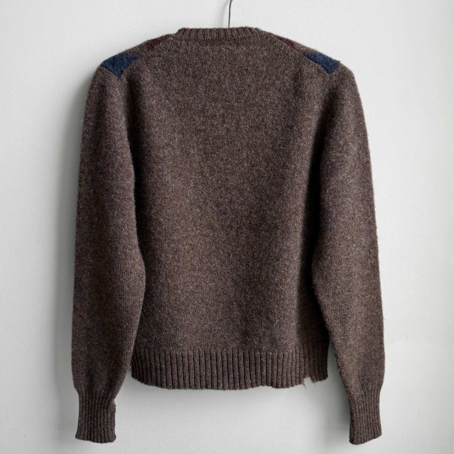 1970s Brown Argyle V-Neck Wool Sweater