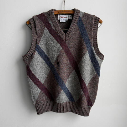 1970s Brown Striped Knit Sweater Vest