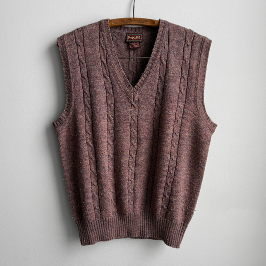 1970s Mauve Cable Knit Sweater Vest