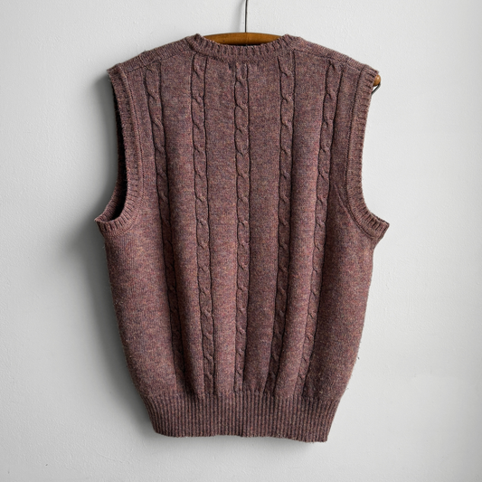 1970s Mauve Cable Knit Sweater Vest