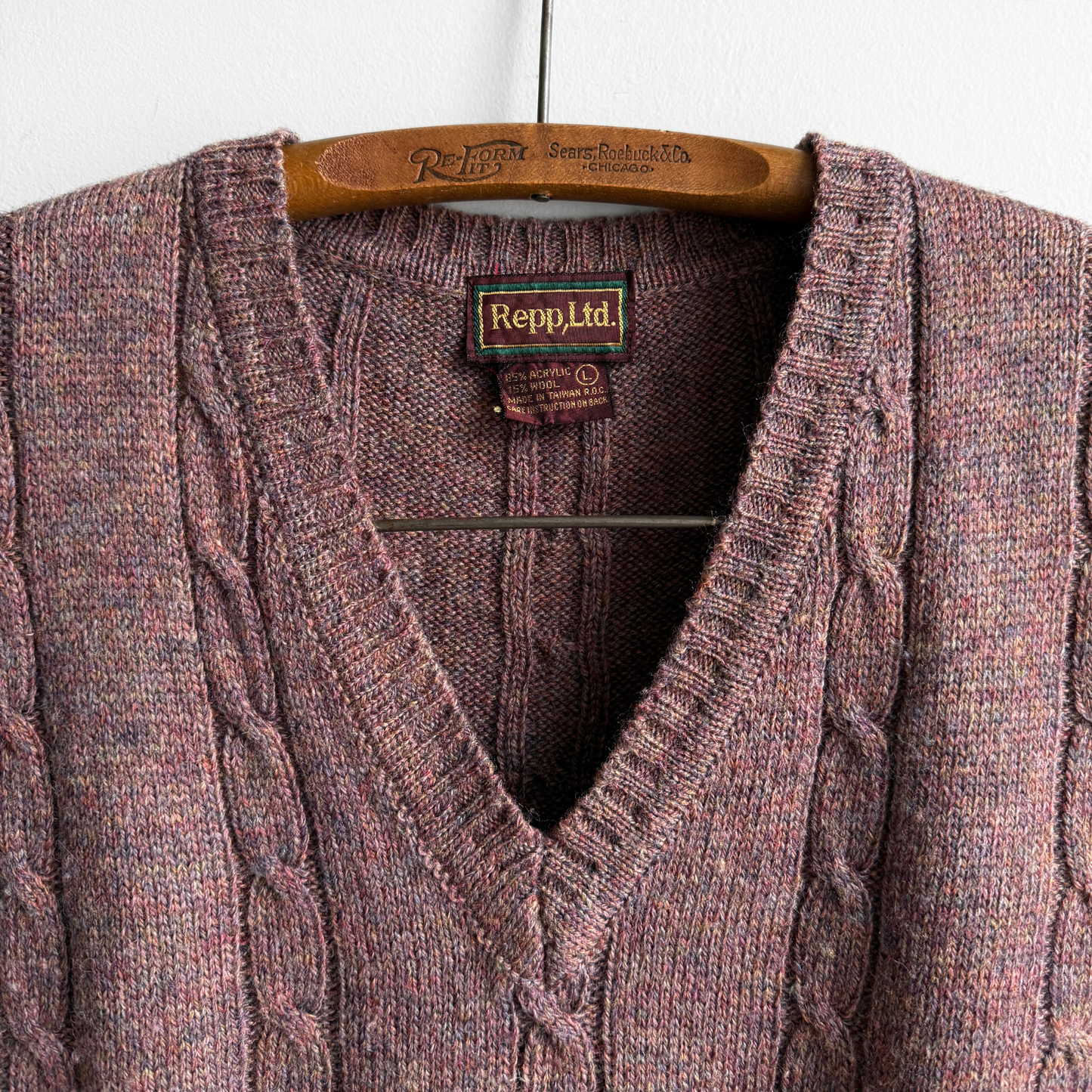 1970s Mauve Cable Knit Sweater Vest