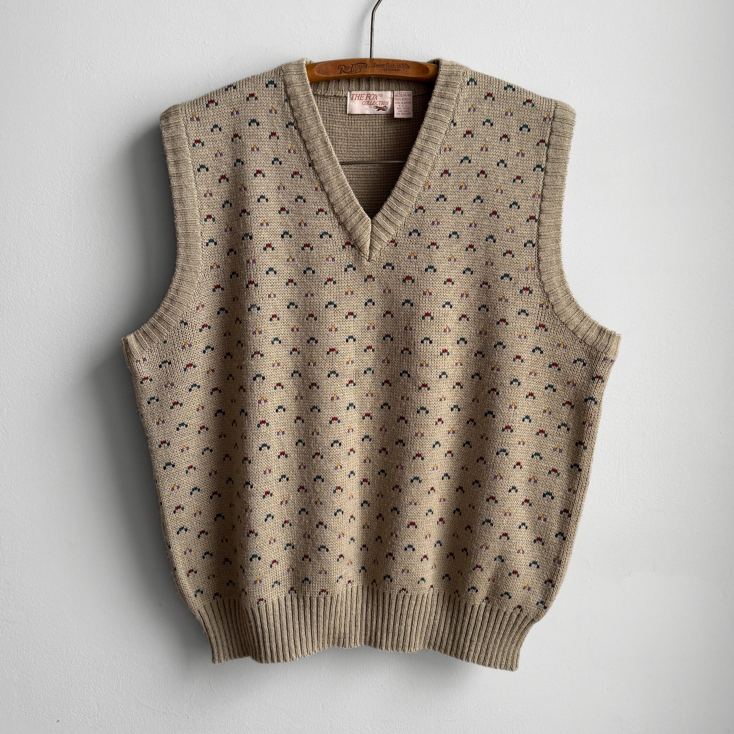 1970s Cream Geometric Knit Sweater Vest