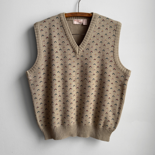 1970s Cream Geometric Knit Sweater Vest