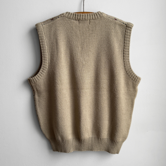 1970s Cream Geometric Knit Sweater Vest