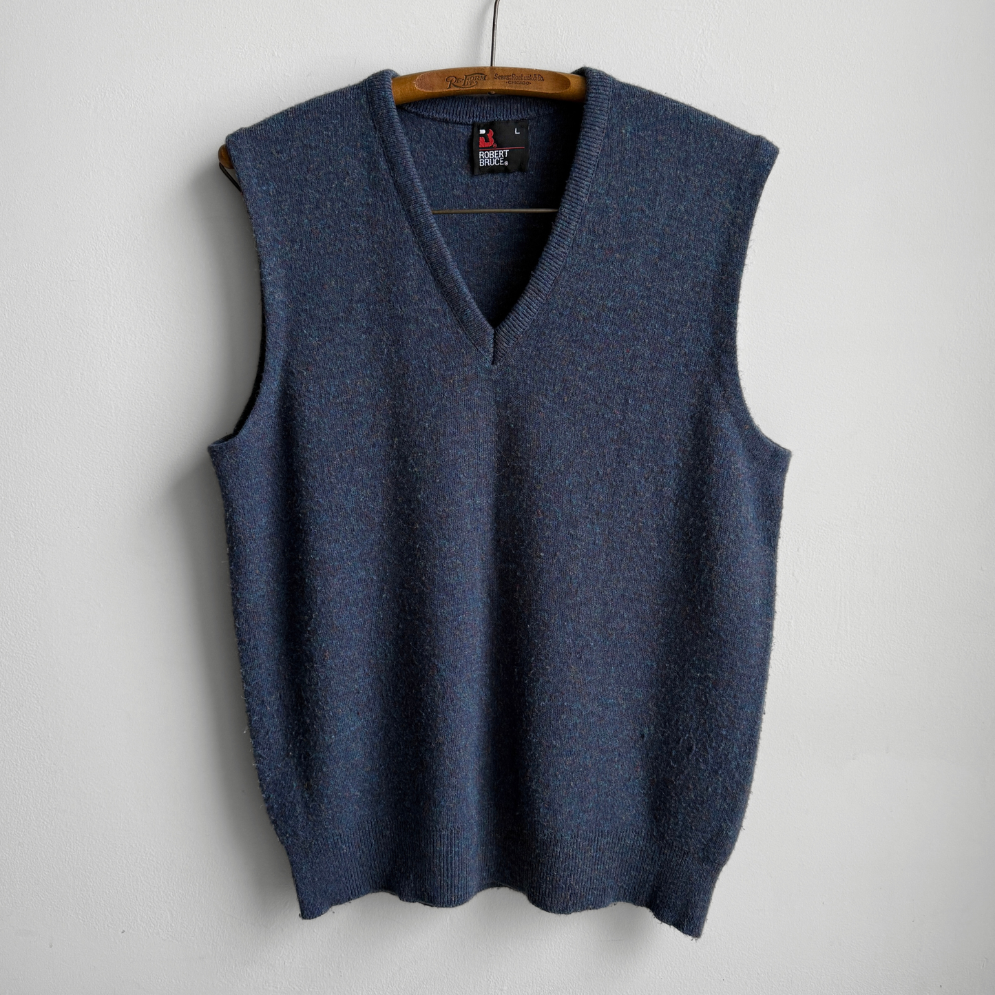 1970s Blue Multi Color Knit Sweater Vest