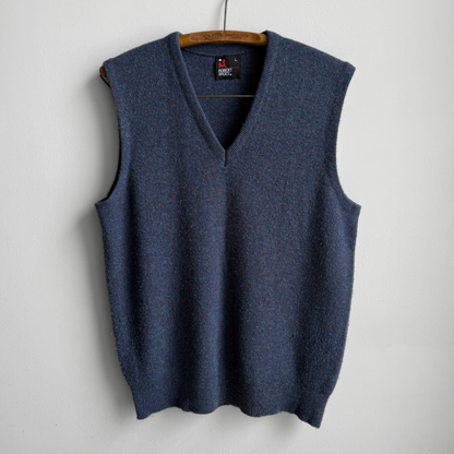 1970s Blue Multi Color Knit Sweater Vest