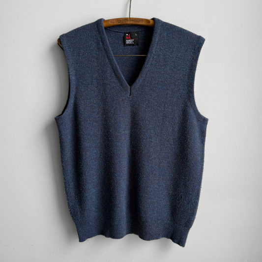1970s Blue Multi Color Knit Sweater Vest