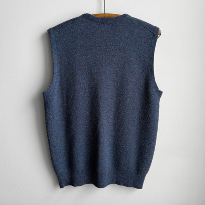 1970s Blue Multi Color Knit Sweater Vest