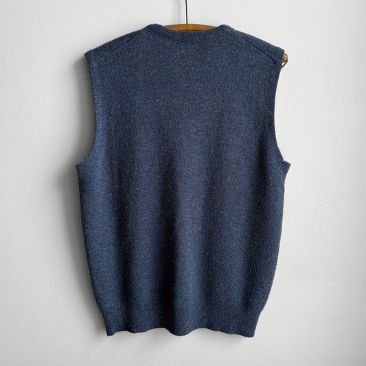 1970s Blue Multi Color Knit Sweater Vest