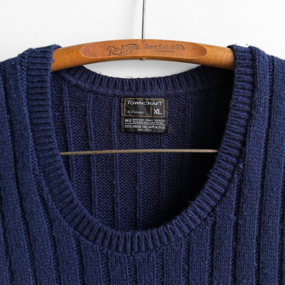1970s Navy Blue Ribbed Knit Sweater Vest