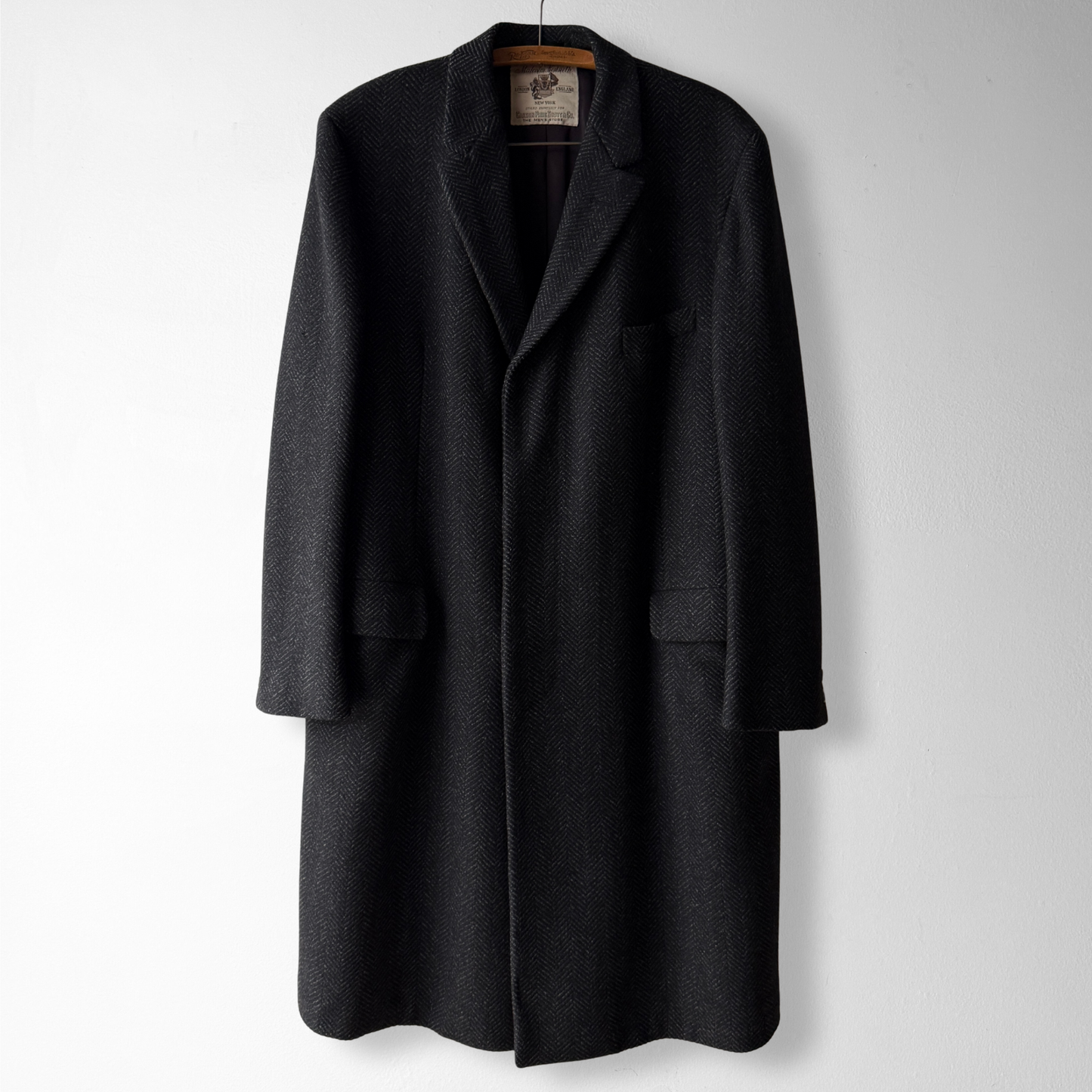 1950s Black Herringbone Wool Overcoat