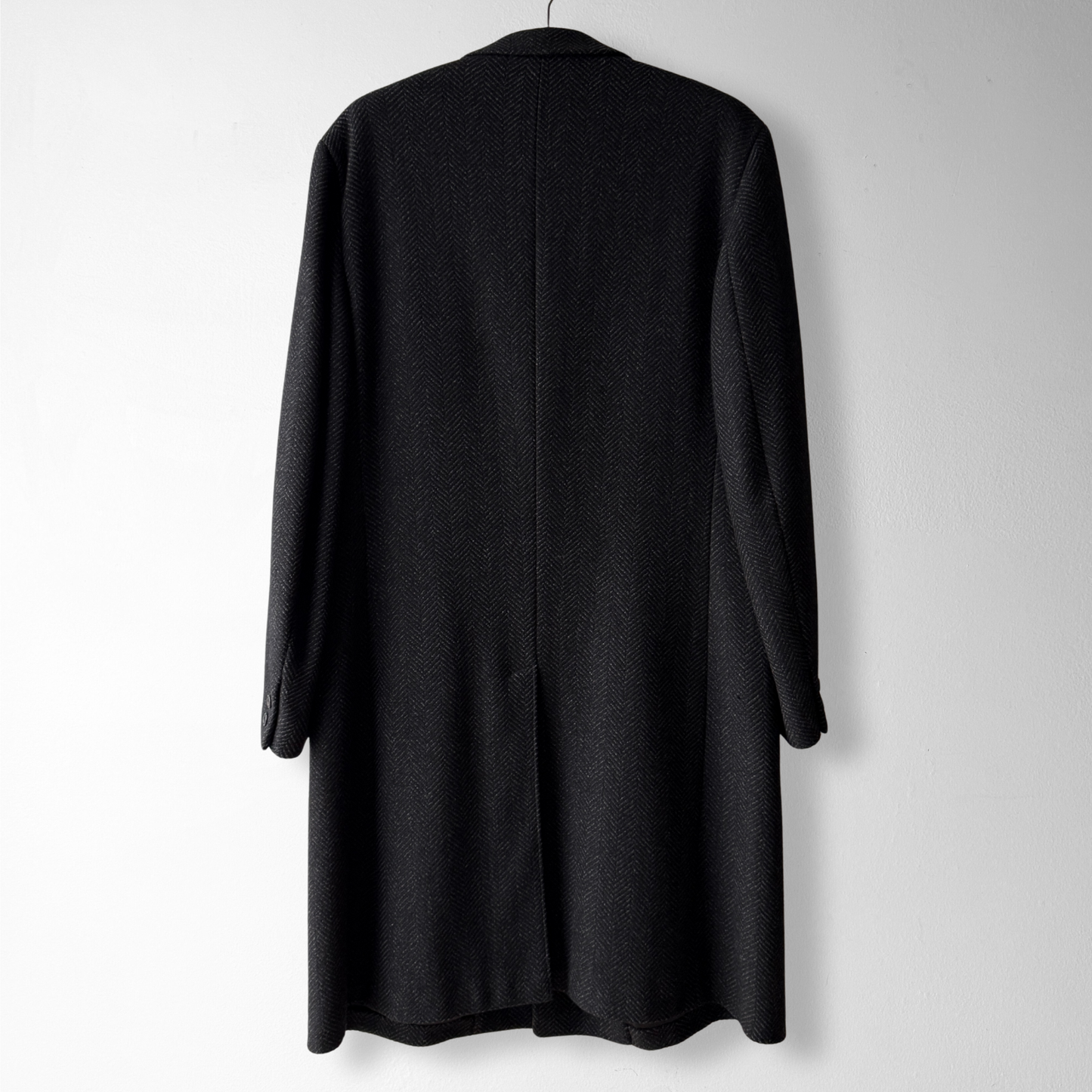 1950s Black Herringbone Wool Overcoat