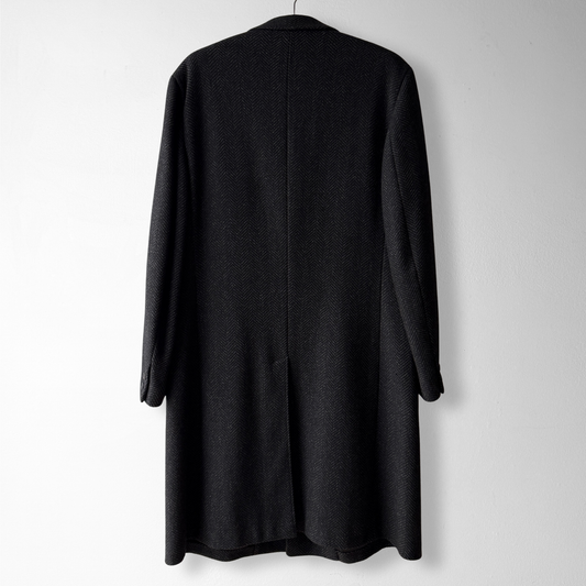 1950s Black Herringbone Wool Overcoat