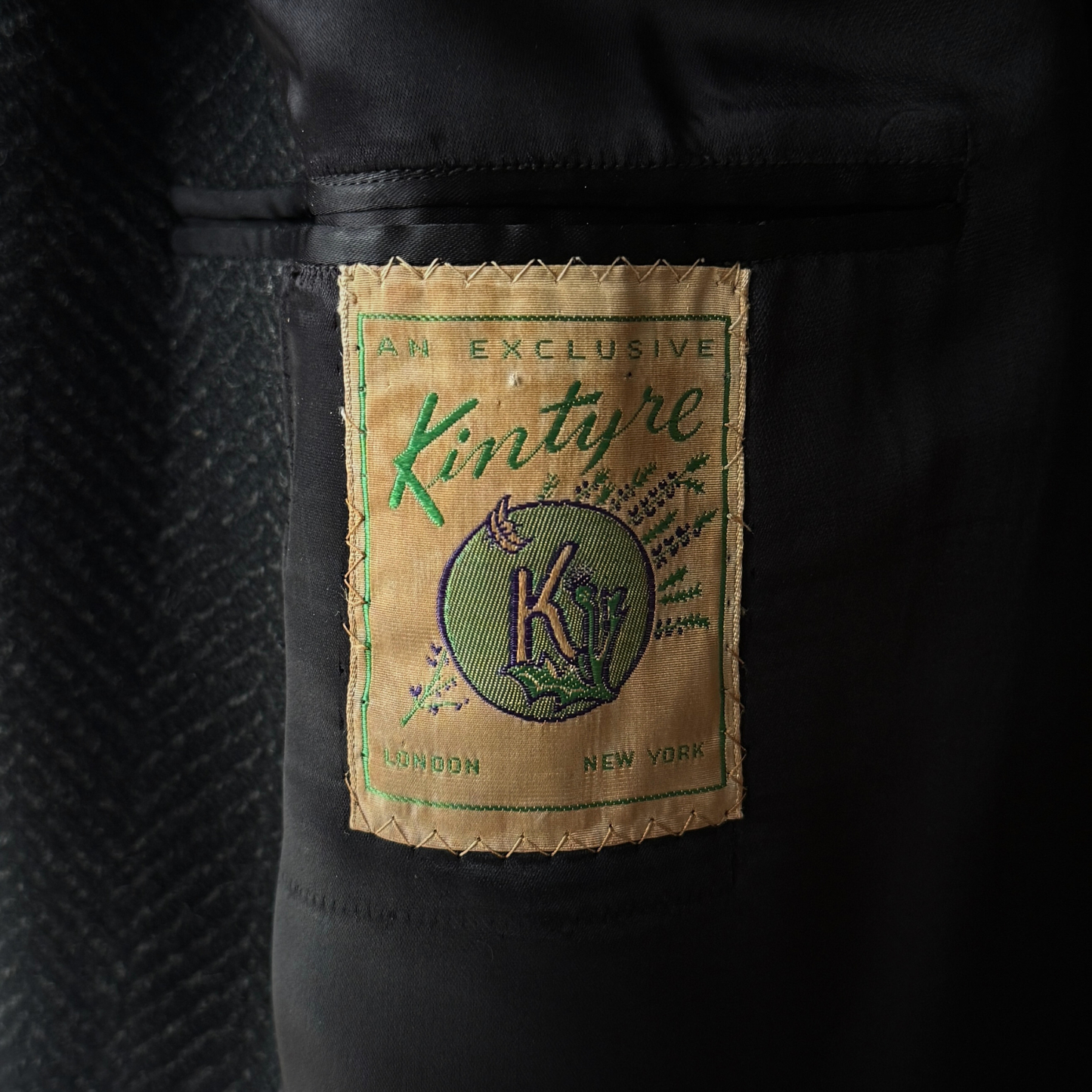 1950s Black Herringbone Wool Overcoat