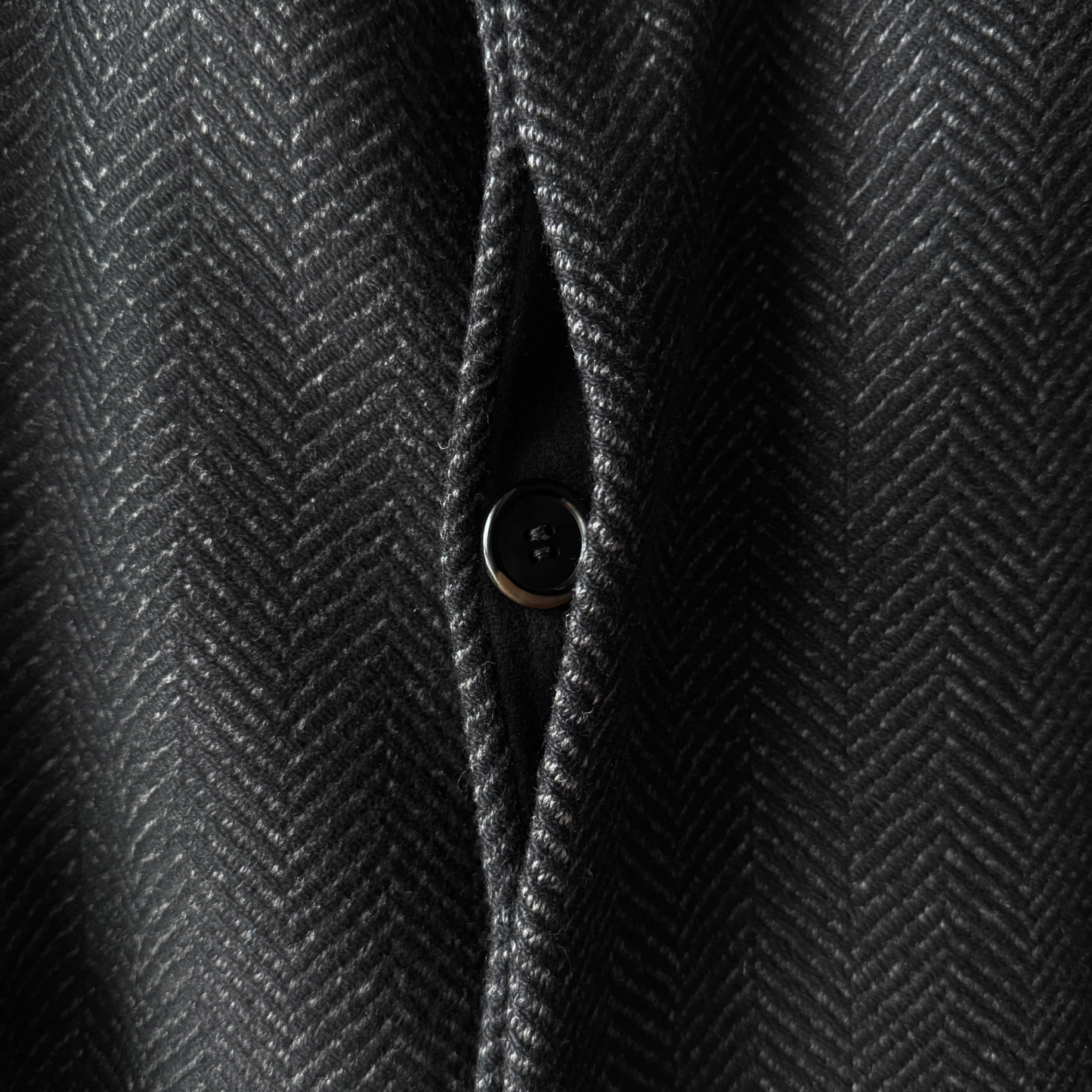 1950s Black Herringbone Wool Overcoat