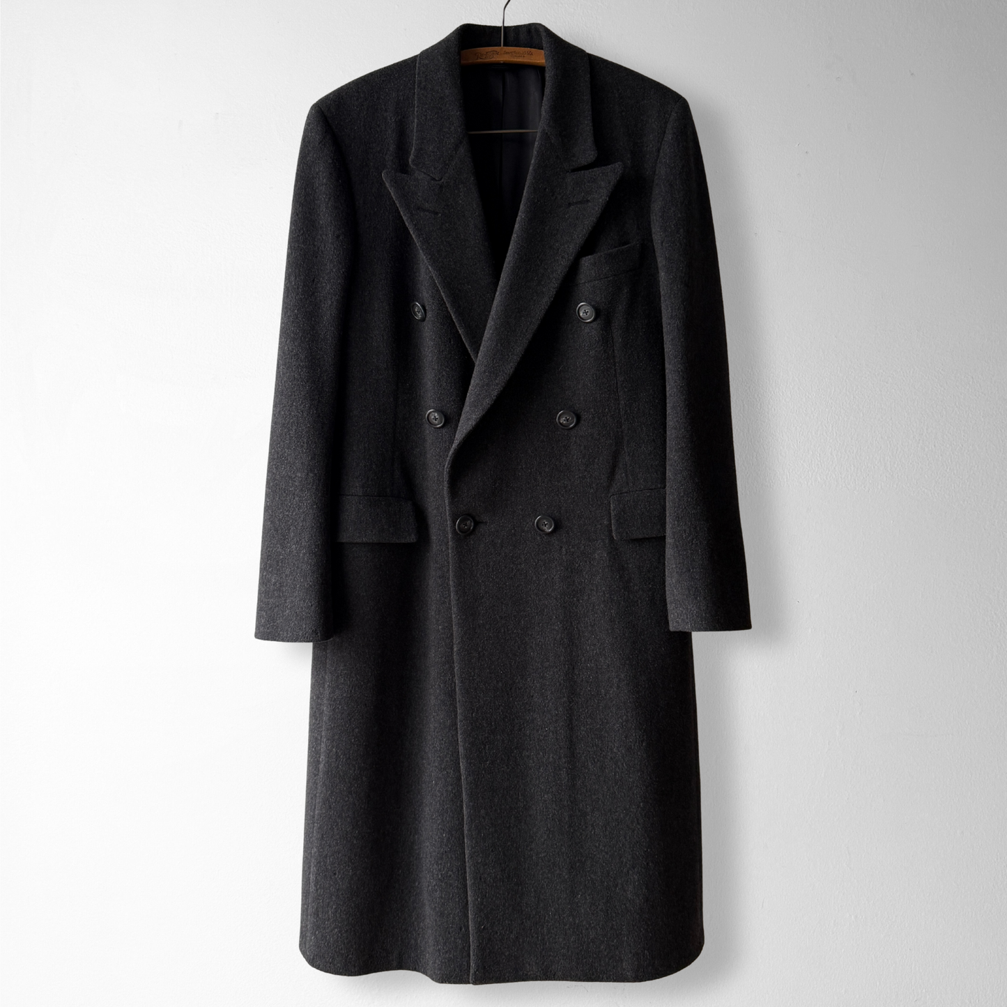 1980s Dark Grey Double Breasted Wool Overcoat