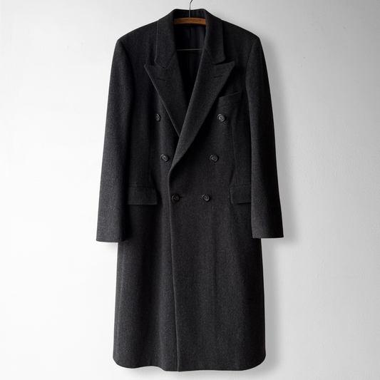 1980s Dark Grey Double Breasted Wool Overcoat