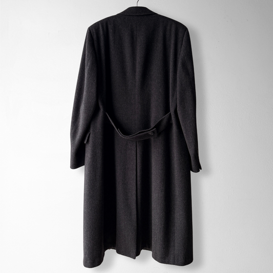 1980s Dark Grey Double Breasted Wool Overcoat