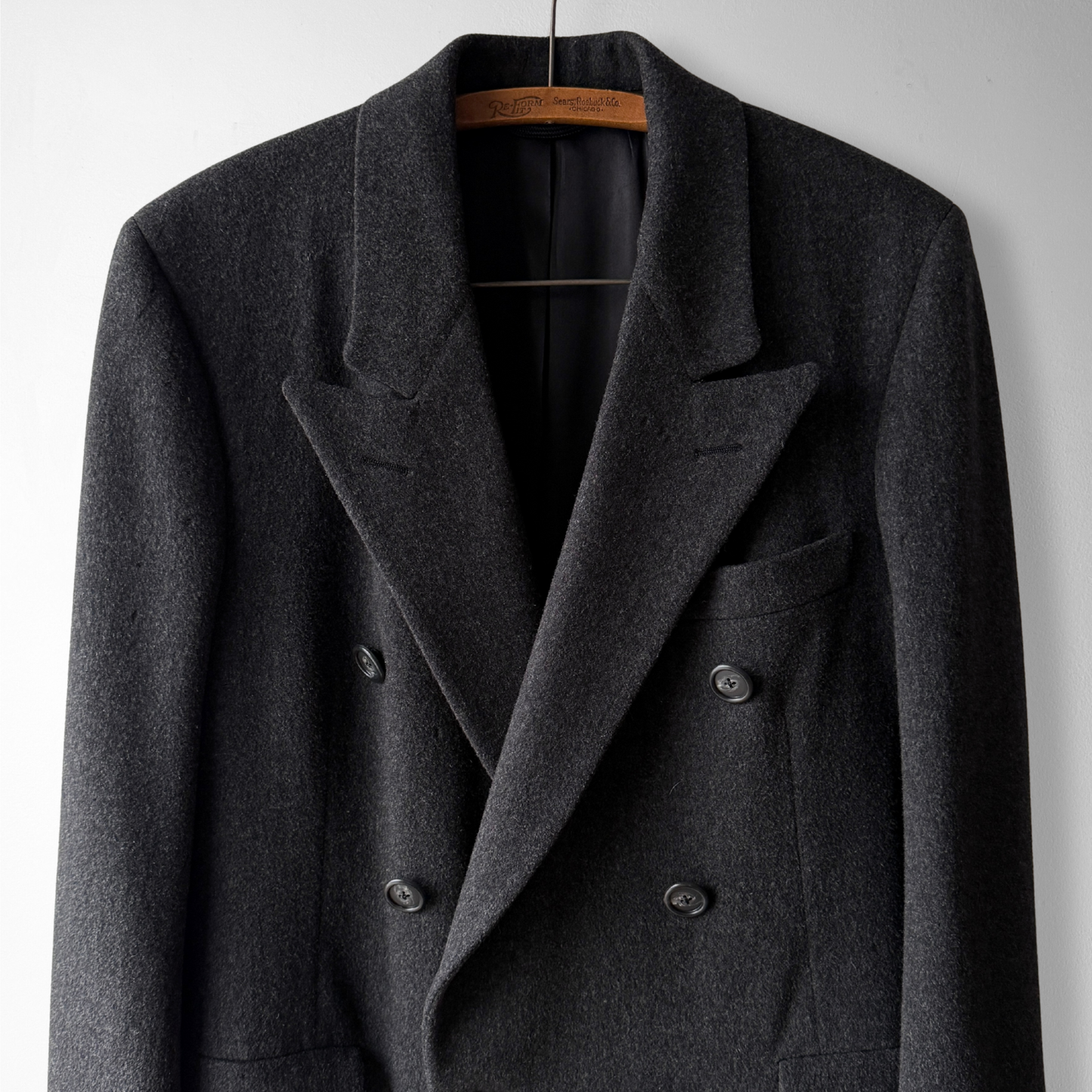 1980s Dark Grey Double Breasted Wool Overcoat