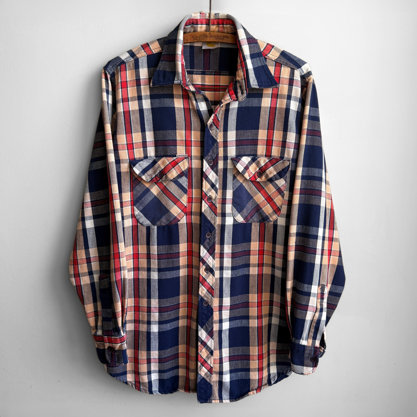 1990s Blue & Red Woven Cotton Plaid Flannel Shirt