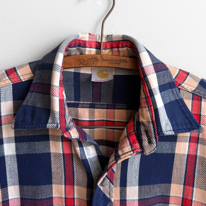 1990s Blue & Red Woven Cotton Plaid Flannel Shirt