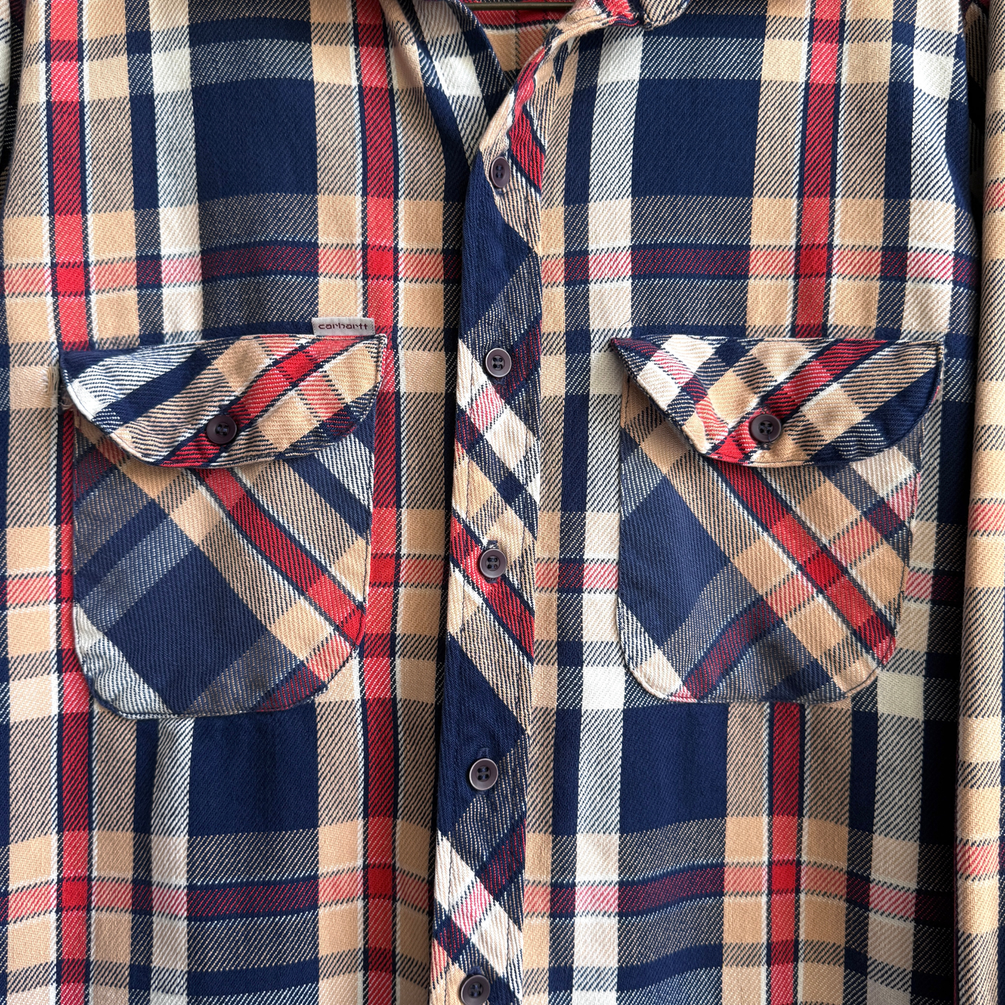1990s Blue & Red Woven Cotton Plaid Flannel Shirt