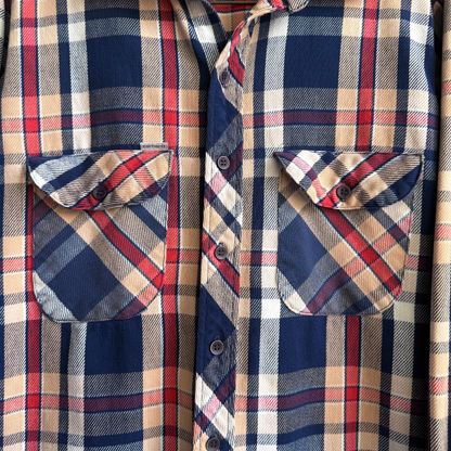 1990s Blue & Red Woven Cotton Plaid Flannel Shirt