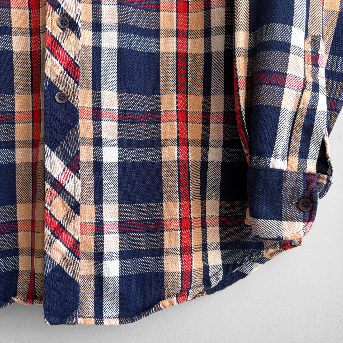 1990s Blue & Red Woven Cotton Plaid Flannel Shirt