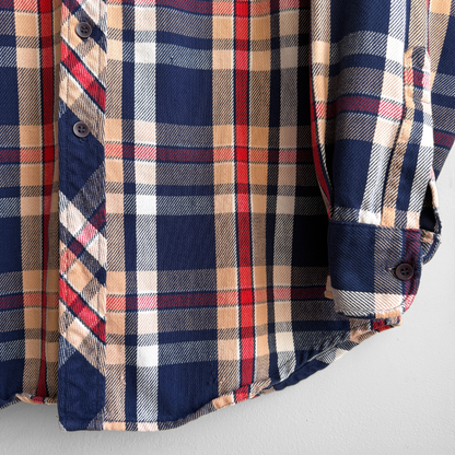 1990s Blue & Red Woven Cotton Plaid Flannel Shirt