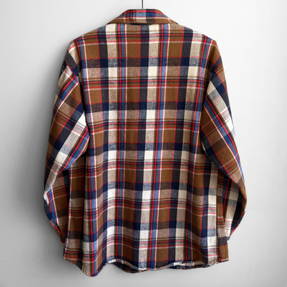 1980s Brown & Blue Woven Cotton Plaid Flannel Shirt