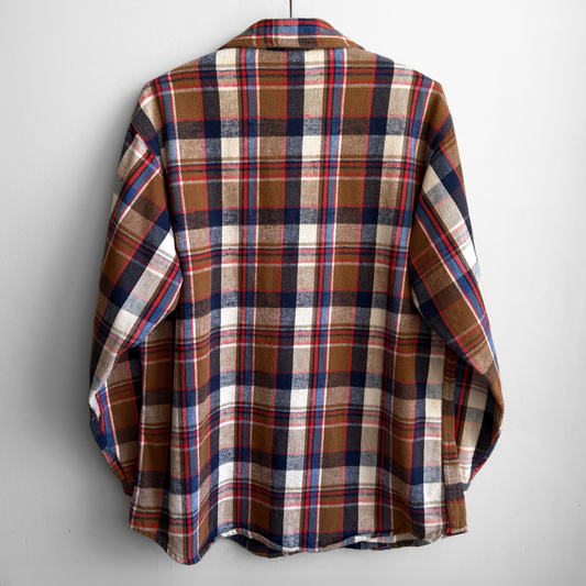 1980s Brown & Blue Woven Cotton Plaid Flannel Shirt