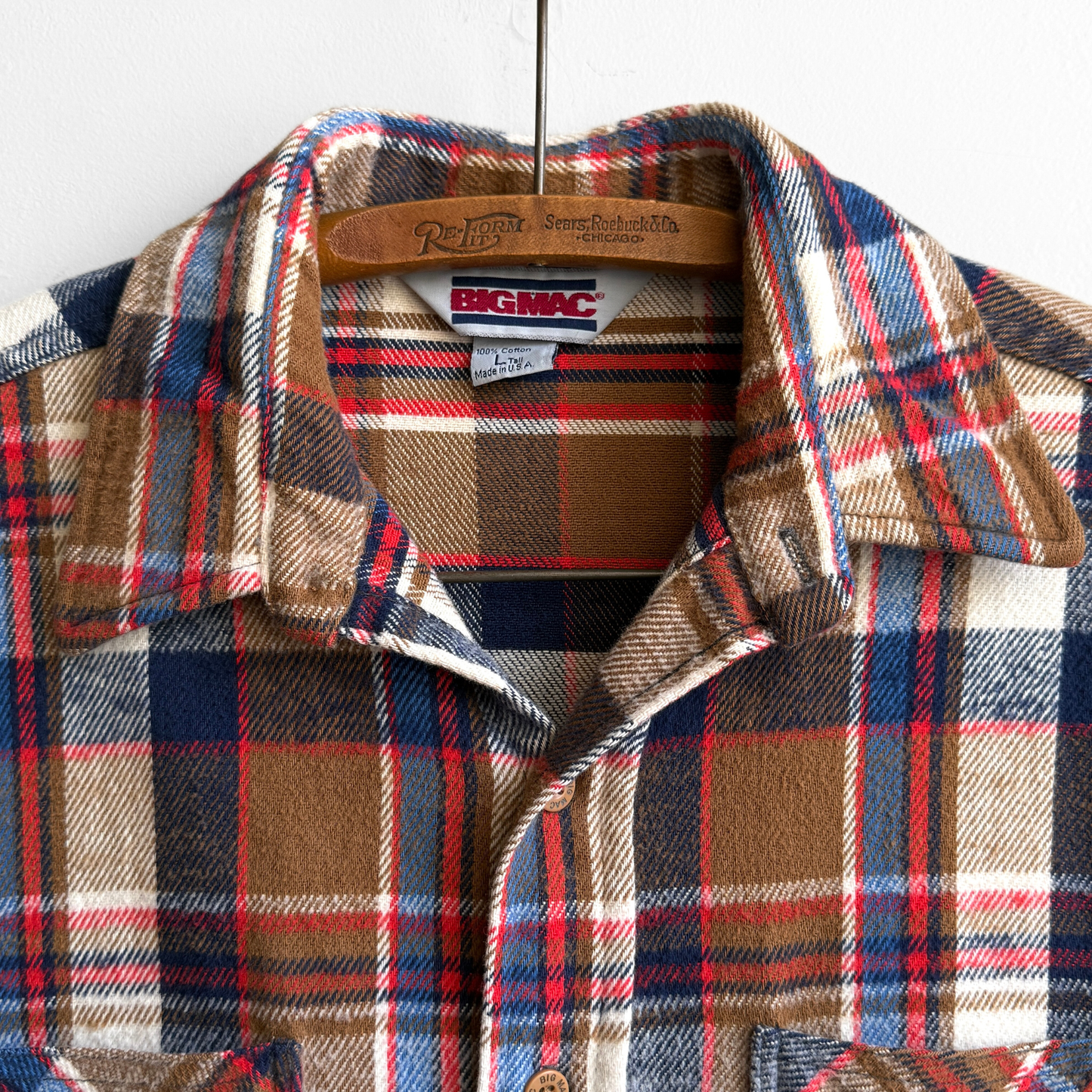 1980s Brown & Blue Woven Cotton Plaid Flannel Shirt
