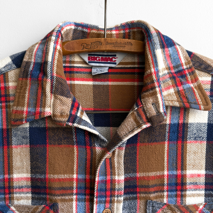 1980s Brown & Blue Woven Cotton Plaid Flannel Shirt