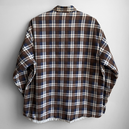 1970s Brown & Blue Quilted Plaid Flannel Shirt