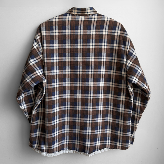 1970s Brown & Blue Quilted Plaid Flannel Shirt