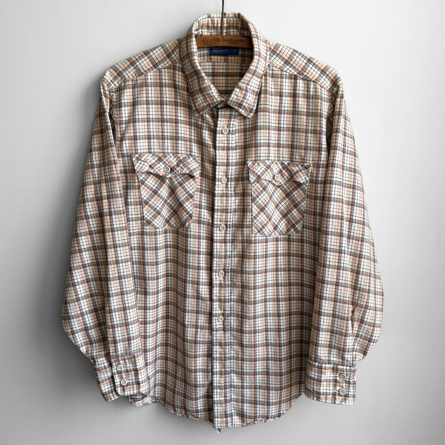 1980s Tan & Brown Cotton Plaid Flannel Western Shirt