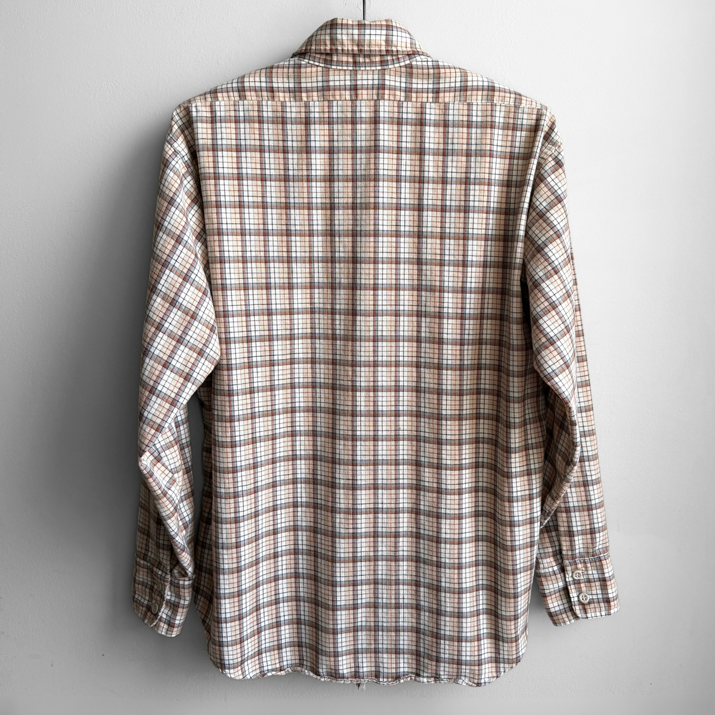1980s Tan & Brown Cotton Plaid Flannel Western Shirt