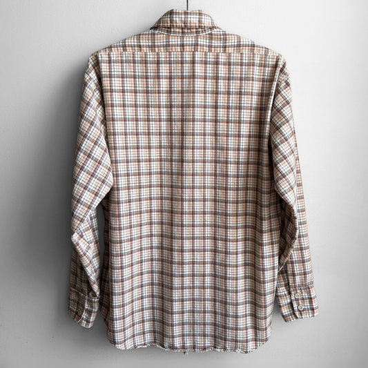 1980s Tan & Brown Cotton Plaid Flannel Western Shirt