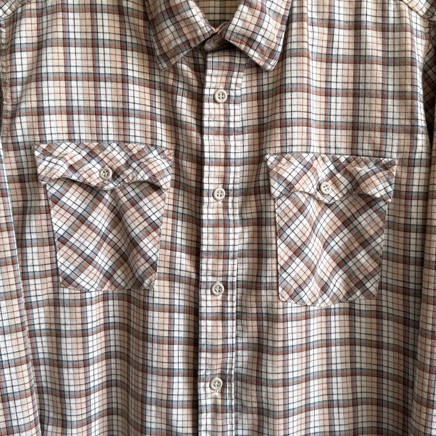 1980s Tan & Brown Cotton Plaid Flannel Western Shirt
